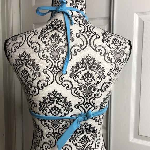 Aerie Bikini Top Blue Pink Bikini Top Padded Push Up Neck Back Ties M - Picture 4 of 6